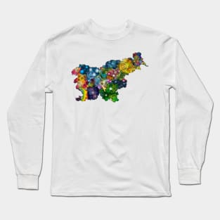 Spirograph Patterned Slovenia Counties Map Long Sleeve T-Shirt